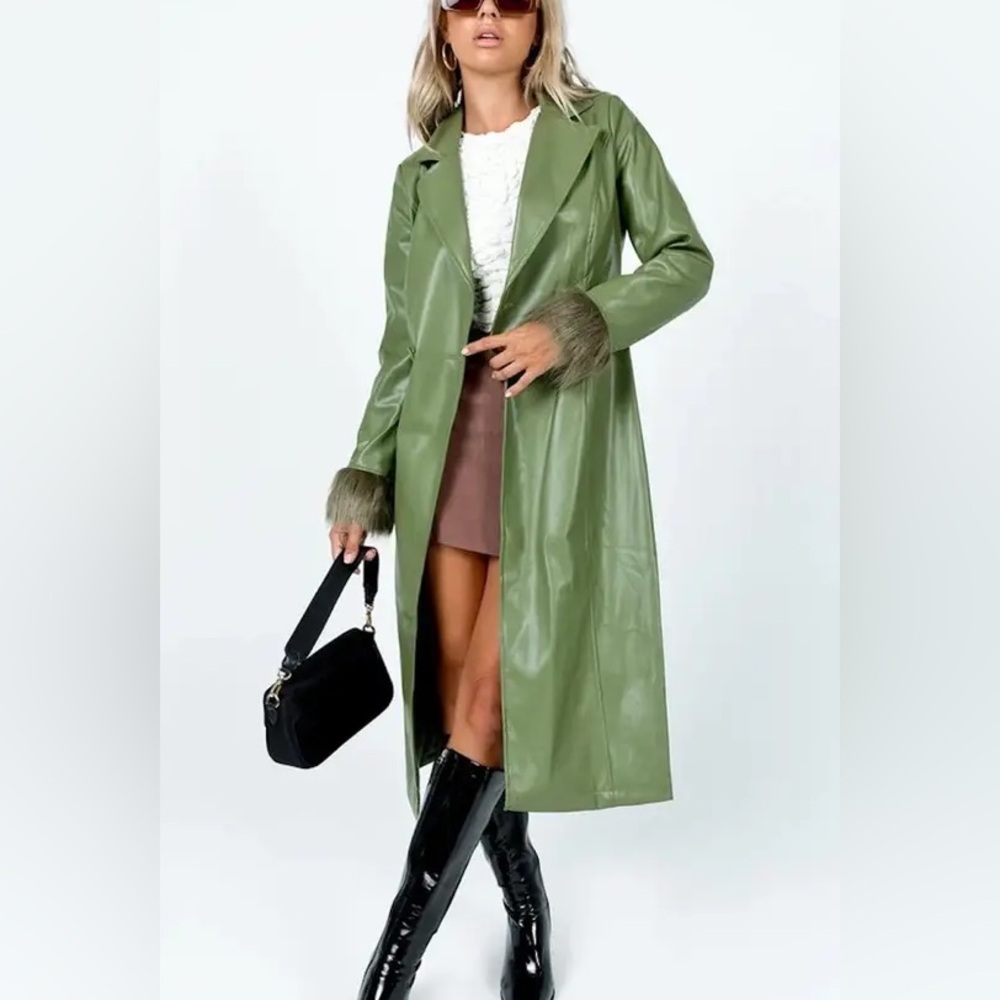 PRINCESS POLLY KIMBERLY PU GREEN JACKET COAT